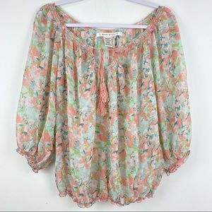 Max Studio size Small Pink Green Floral Blouse